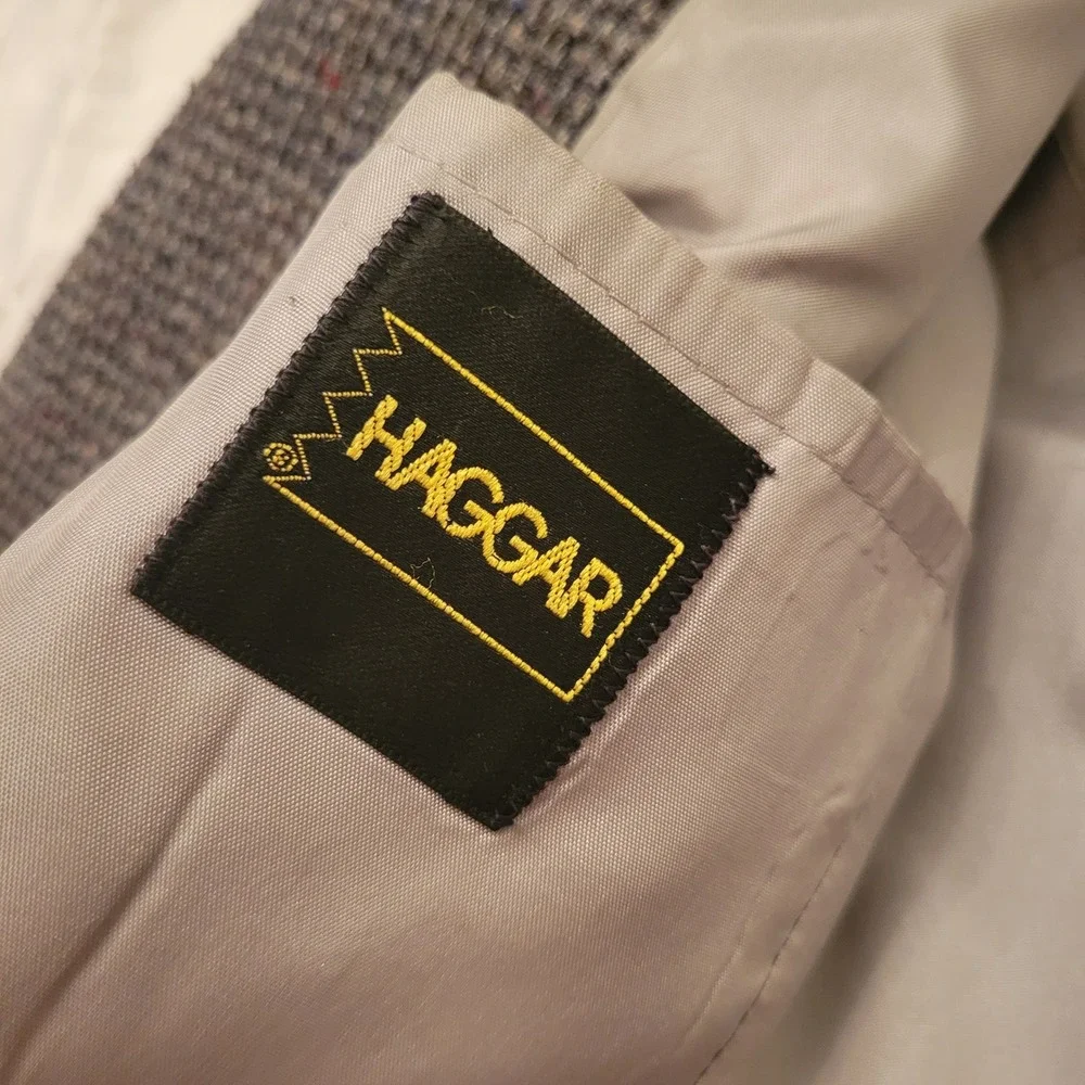 Haggar 44L Blazer Grey Tweed 2 Button Single Vent Academia Sport Coat Preppy